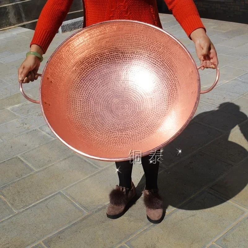 Padella in rame puro Piatto spesso fatto a mano Pentole viola a doppio manico 24-45 cm