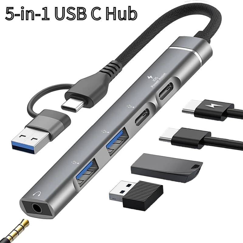 Adattatore audio da tipo C a 3,5 mm Hub USB OTG per laptop Docking station universale per computer Splitter per adattatore multiporta per PC
