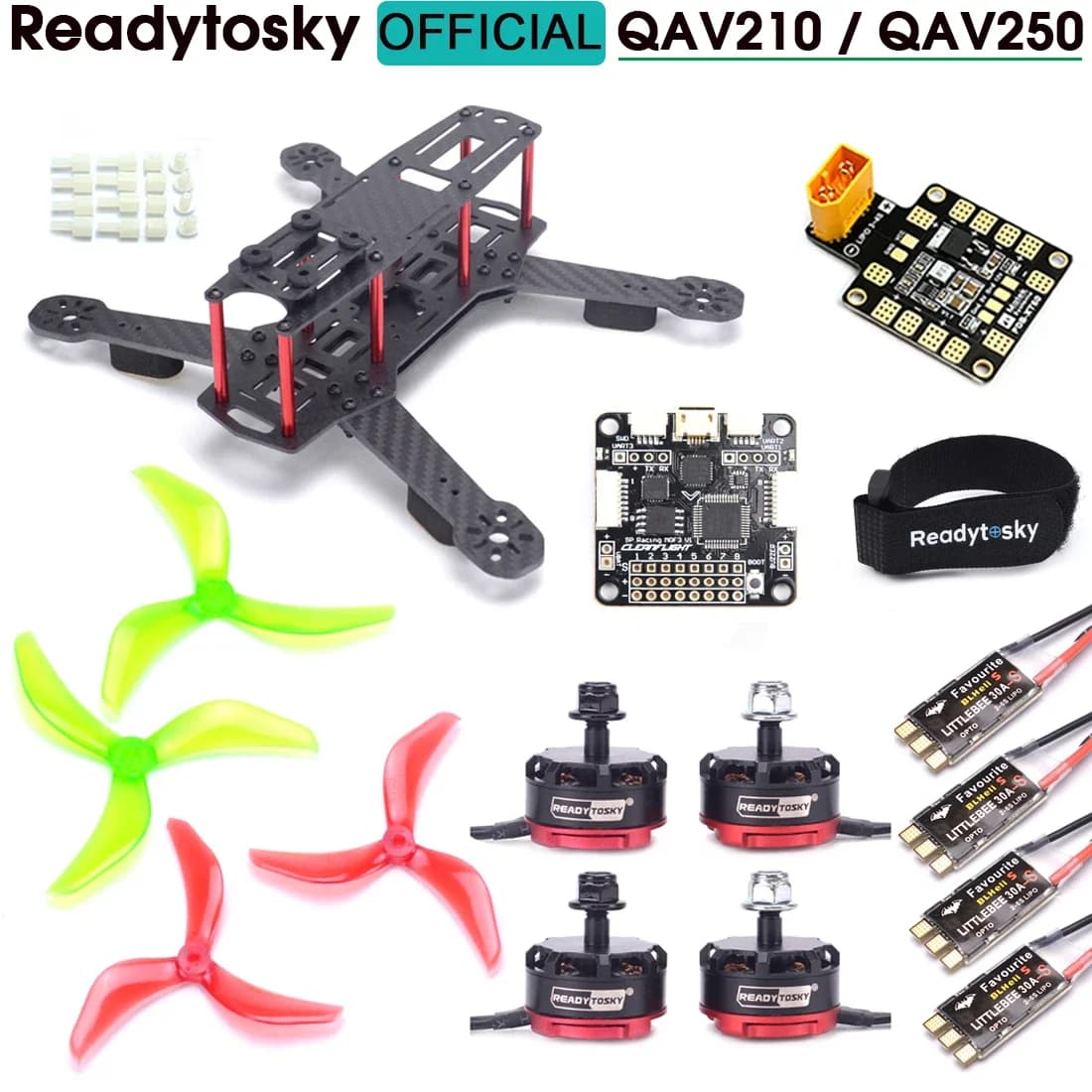 QAV210 / ZMR250 QAV250 250mm 5 POLLICI Telaio In Fibra di Carbonio 2205 2300KV Motore 30A BLHeli_S Primavera ESC F3 ACRO Kit di Controllo di Volo Drone