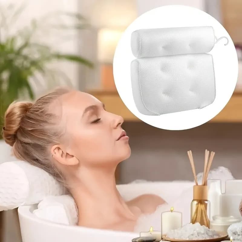 1/2 pz. Cuscino da bagno in rete 4D con supporto per collo e schiena, tappetino per vasca con 6 ventose e gancio, ad asciugatura rapida, lavabile in lavatrice, accessorio relax