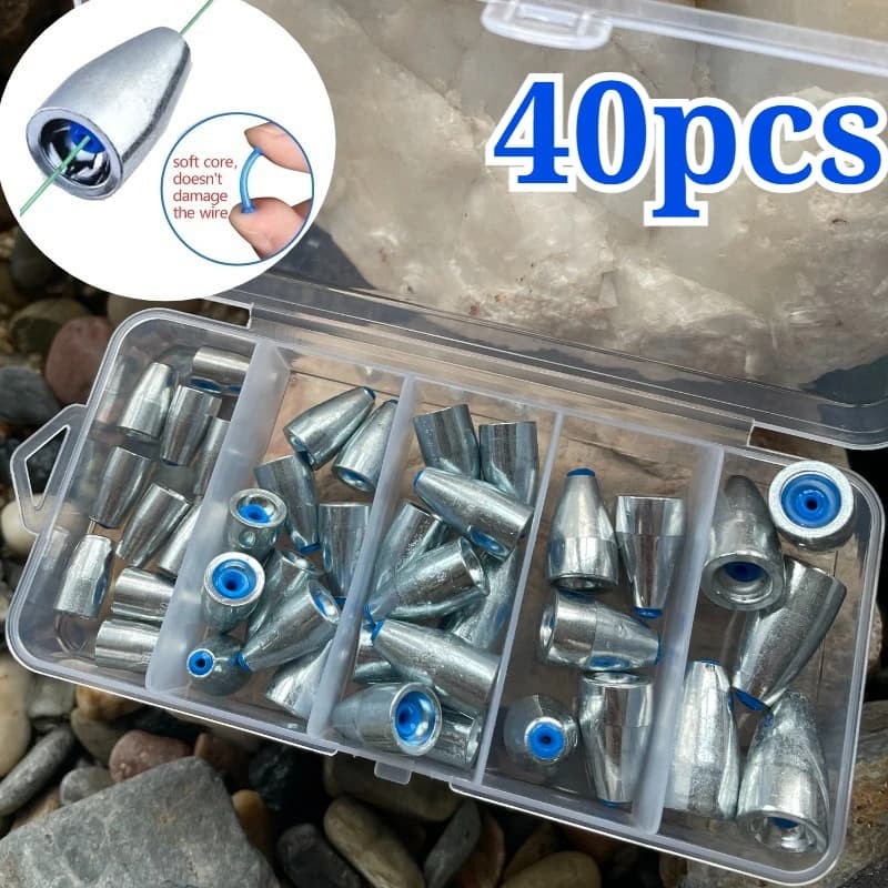 40 pcs Protective Alloy Fishing Lead 3.5g 5g 7g 10g 14g Steel Fishing Waterfall for Bass Fishing Texas Rigs Vermi Pesi