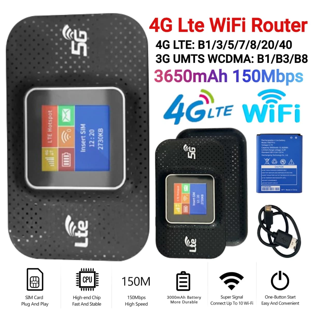 H807Pro 4G Lte Router WiFi con Slot per Sim Card 150Mbps ripetitore Router Wireless 3650mAh Router WiFi Mobile Mini Hotspot esterno