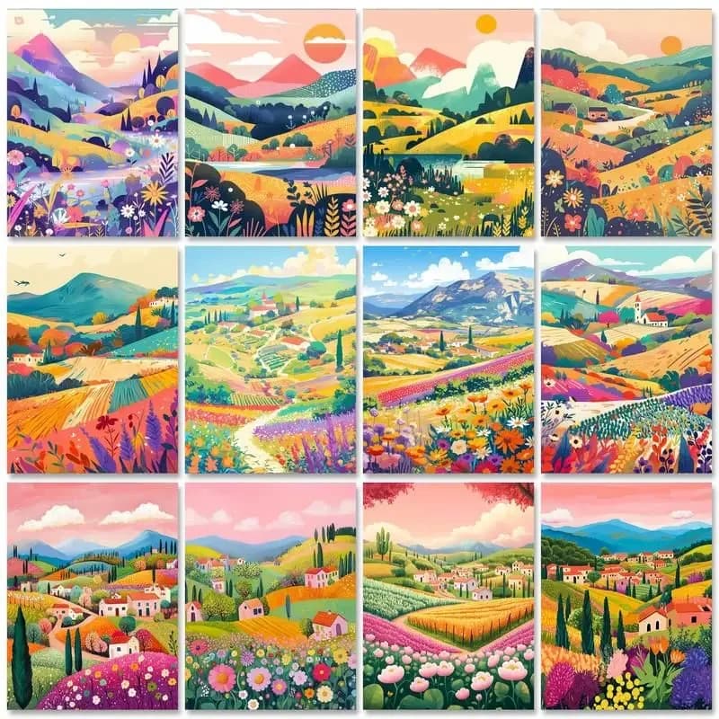 Acrylic Paint By Numbers For Adults Field Scenery Canvas Painting Acrylic Paints Kits Picture Drawing Home Decor Wall