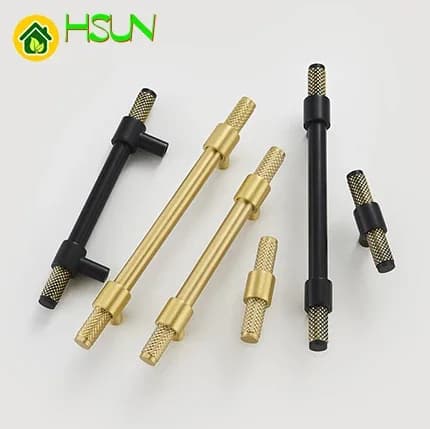 Manopola a forma di T in rame puro, maniglia zigrinata in stile oro nero, cassetto per porta dell'armadio in ottone, maniglia moderna in stile italiano