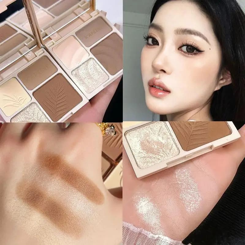 Palette Ombretti 4 Colori, Palette Contouring e Illuminante, Glitter e Finitura Opaca, Trucco Occhi