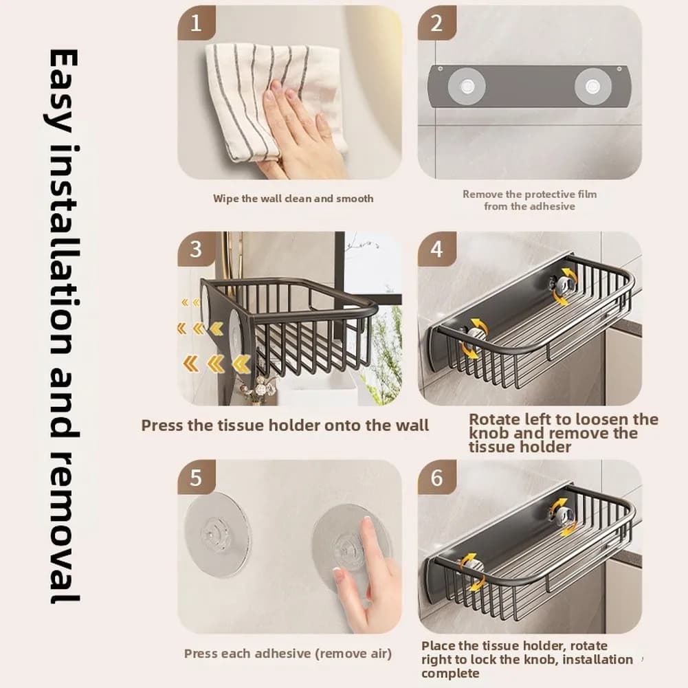 No Drill For Bathroom Paper Holder with Storage Shelf for Toilet Area Compact Wall Mount Design Matte Black White Option