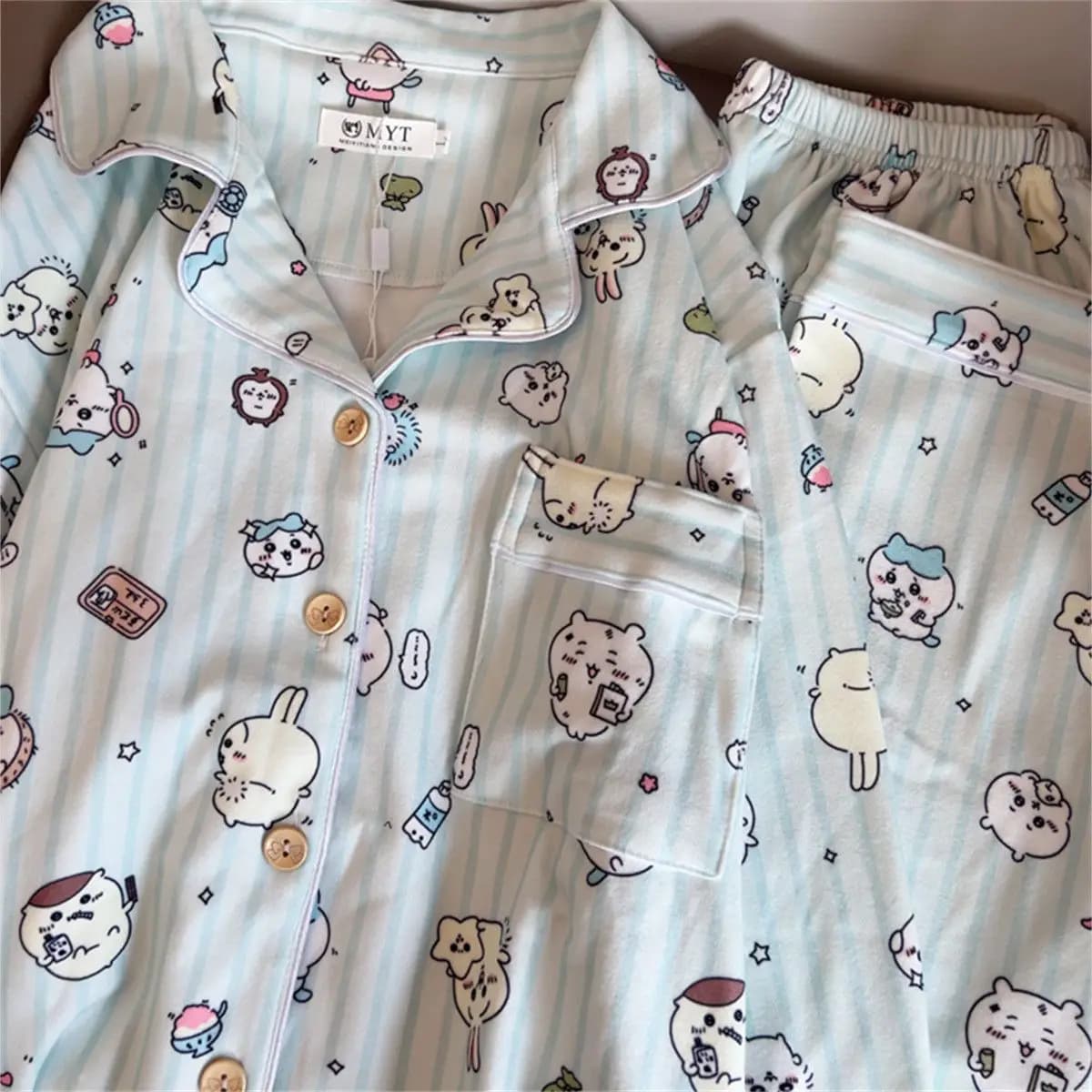 Set Pigiama Chiikawa per Donne, Maniche Lunghe e Pantaloni, Primavera-Autunno, Kawaii, Carino, Abbigliamento da Casa per Studentesse, Regalo per Ragazze