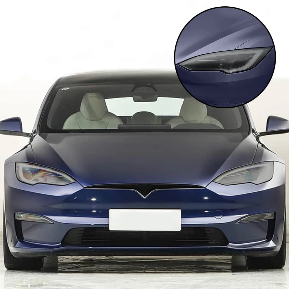 Pellicola Protettiva Premium in TPU Nero Lucido Fumé per Fari Auto Tesla Model S 2015-2026, Kit Vinilico Pretagliato PPF Anti-Graffio