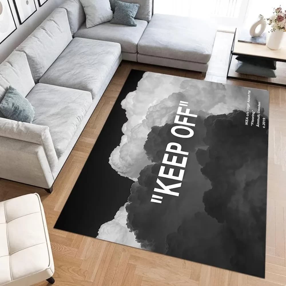 Carpet "SHOES OFF" and "KEEP OFF" - Artistic character black white Home decor for living room Bedroom Decoration of living room