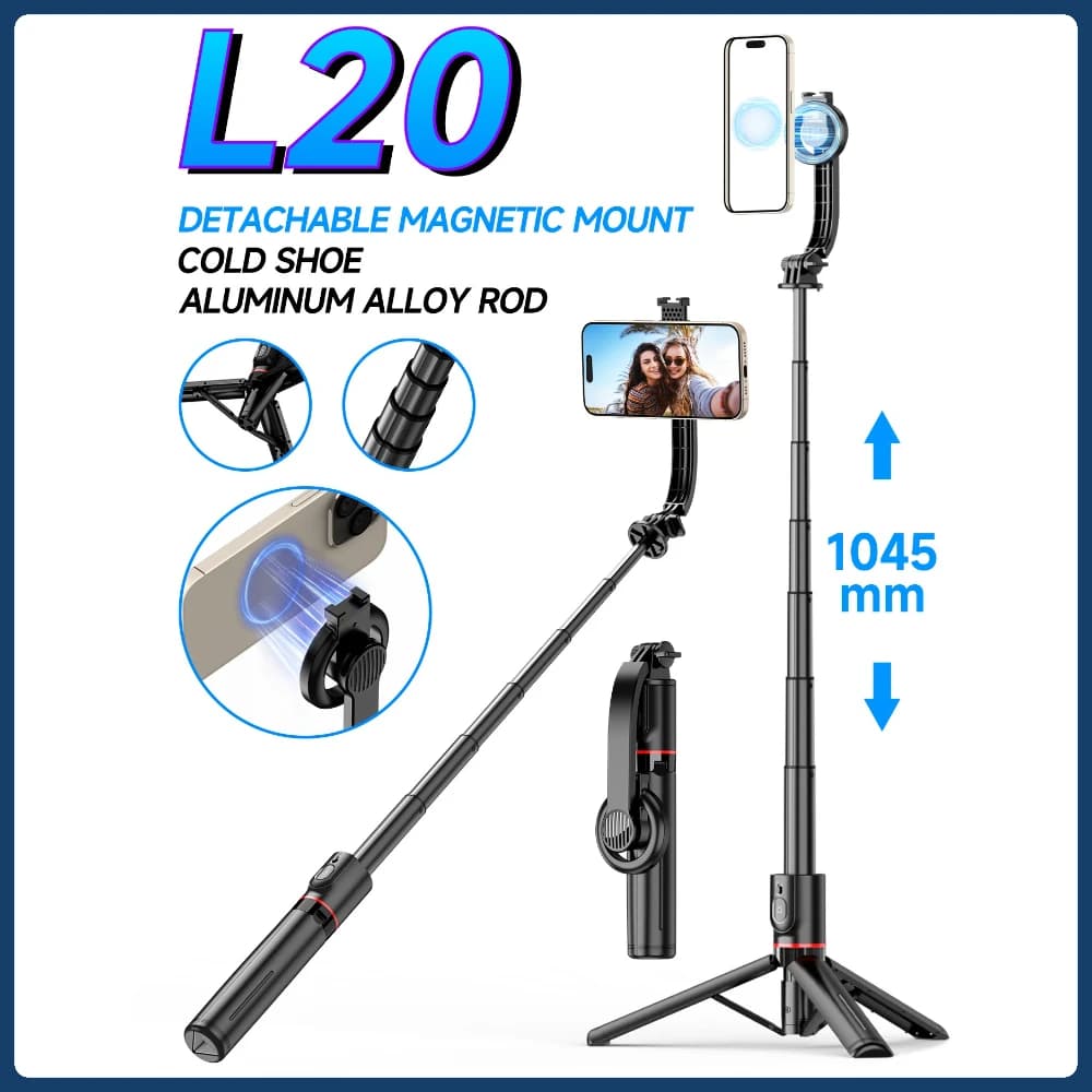 Mini treppiede magnetico per selfie stick L20 con supporto per telefono Magsafe remoto Bluetooth per iPhone 17 16 15 14 Pro Max scatto verticale