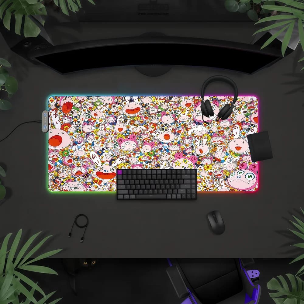 Tappetino per mouse Art T-Takashi M-Murakami, impermeabile, con luce LED RGB, colorato, per tastiera da gioco, superficie antiscivolo