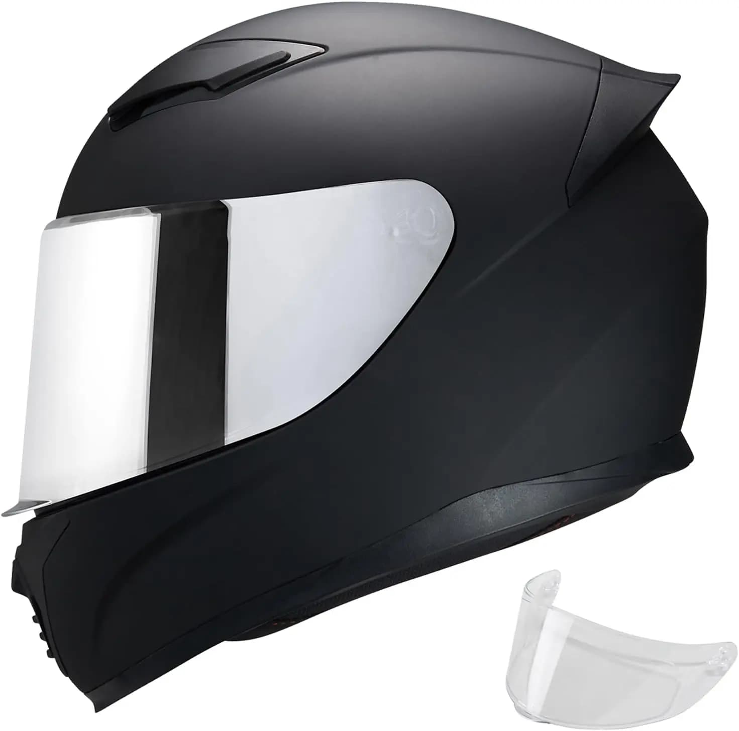 Casco integrale Nero Motocicletta Caschi da corsa per bici da strada per adulti WS-607 Approvato DOT (con cromo argento L)