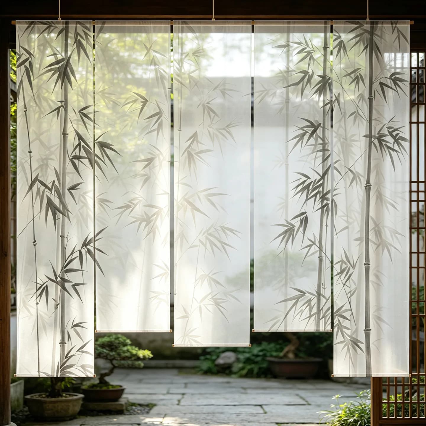Zen Hanging Room Divider – Semi Transparent Chiffon Gauze Curtain for Hot Spring Resort, Tea Room & Meditation Space Decor
