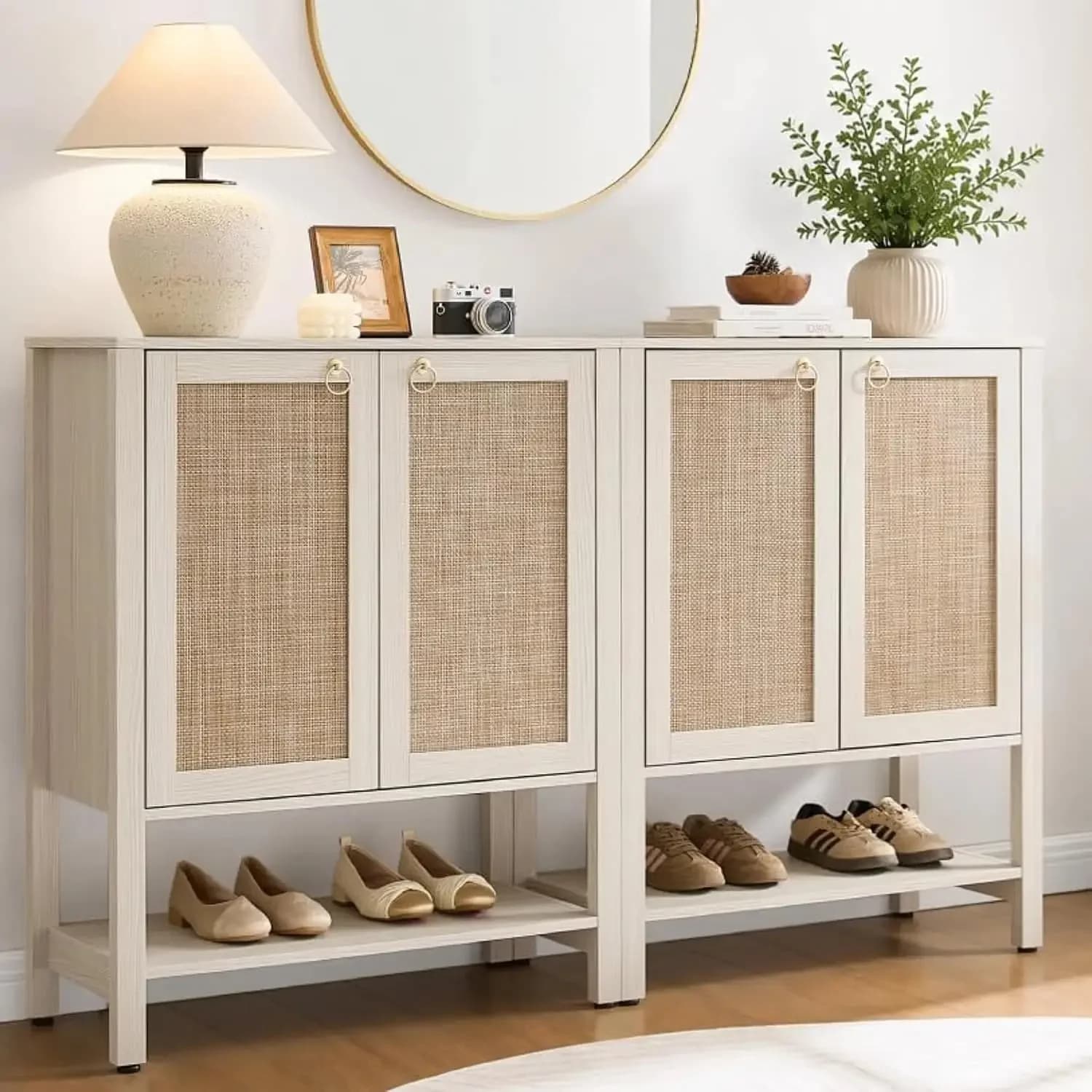 Shoe Storage Cabinet for Entryway, 5 Tier, 2 Pieces | Entry Shoe Organizer Cabinet with Shelves & Doors, Boho Shoe Rack for Hall