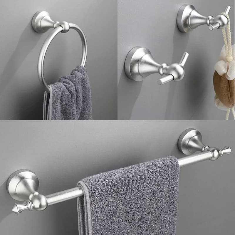 Aluminum Alloy Wall Towel Holder, Towel Ring, Hygienic Paper Holder, Bathrobe Hook, Matt Black Bath Accessories Set