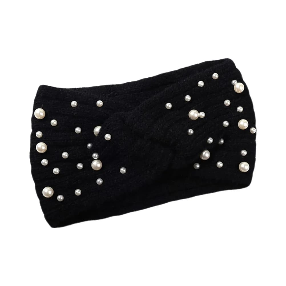1 fascia per capelli intrecciata da donna, fascia per capelli invernale lavorata a maglia, calda e confortevole, decorazione per capelli con perle, adatta per pattinaggio su ghiaccio, corsa all'aperto