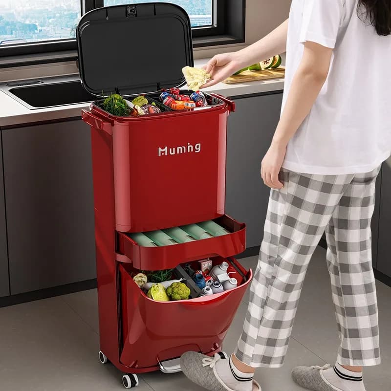 Double Partition Trash Can Pedal Trash Cans Luxury Kitchen Rectangular Litter Bins Large Capacity Plastic Bathroom Dustbins