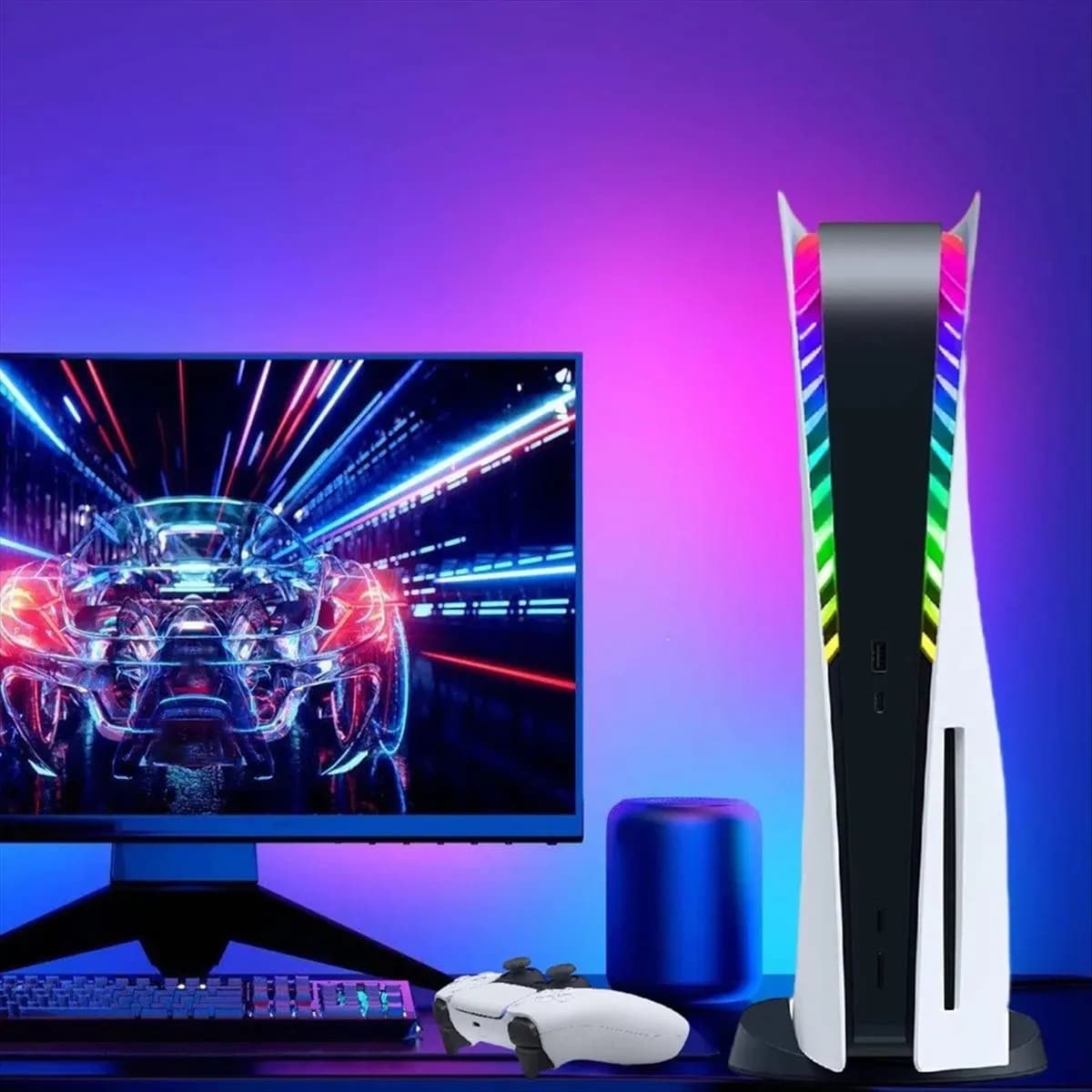 [B63C] Striscia luminosa a LED RGB per console PS5 /PS5 Slim, telecomando IR/APP/USB 3 metodi, accessori decorativi fai da te