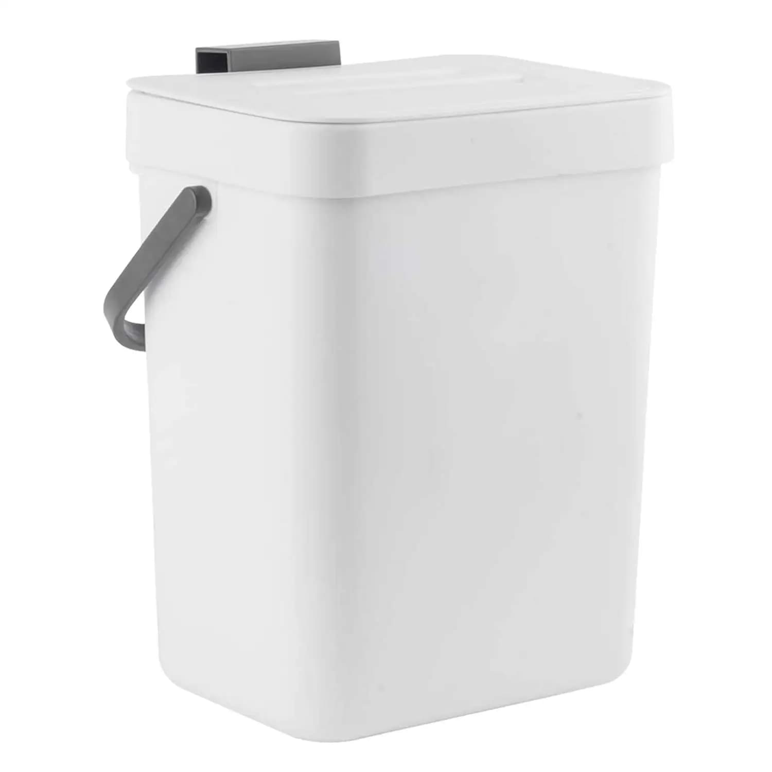 Mini Cestino da Scrivania con Coperchio, Piccolo Contenitore per Rifiuti da Bancone per Ufficio e Cucina, 3L Bianco