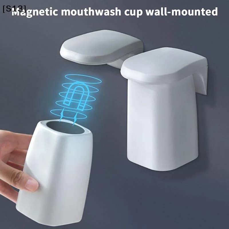 Japanese Style Minimalist Magnetic Mouthwash Cup Wall Mounted Toothbrush Storage Rack Brushing Cup Washing Cup Dental Ja[S13]