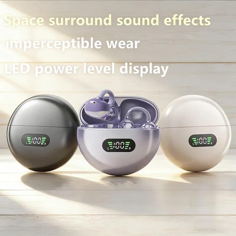 New TWS Bone Conduction Earphones Bluetooth 5.3 Earbuds Clip on Ear Comfortable Sport Digital Display Headsets for smartphones
