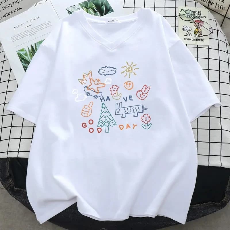 Plus Size 6XL 150KG maglietta da donna a maniche corte con scollo a V da donna Streetwear maglietta grande maglietta femminile Kawaii