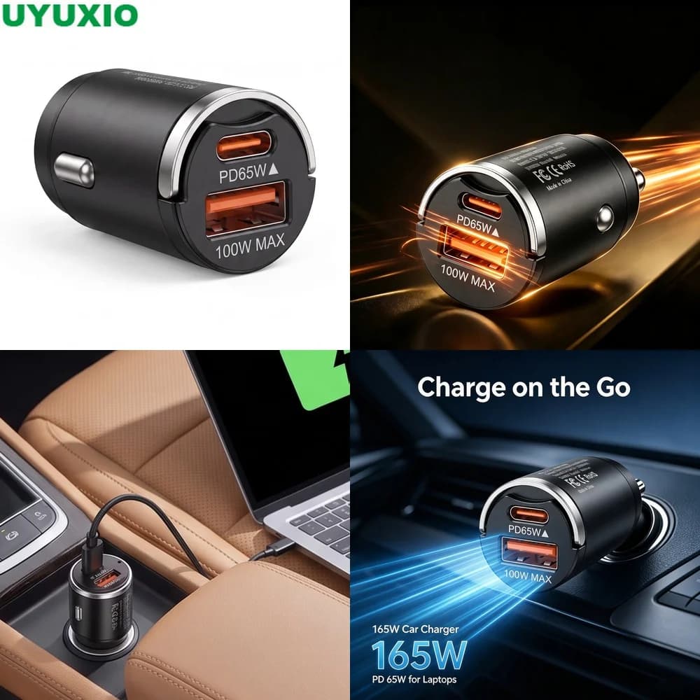 165W Two Port Car Charger Dual Port 65W USB C and 100W USB A Output for Cars Trucks SUVs and Vans Zinc Alloy Flush Fit Design