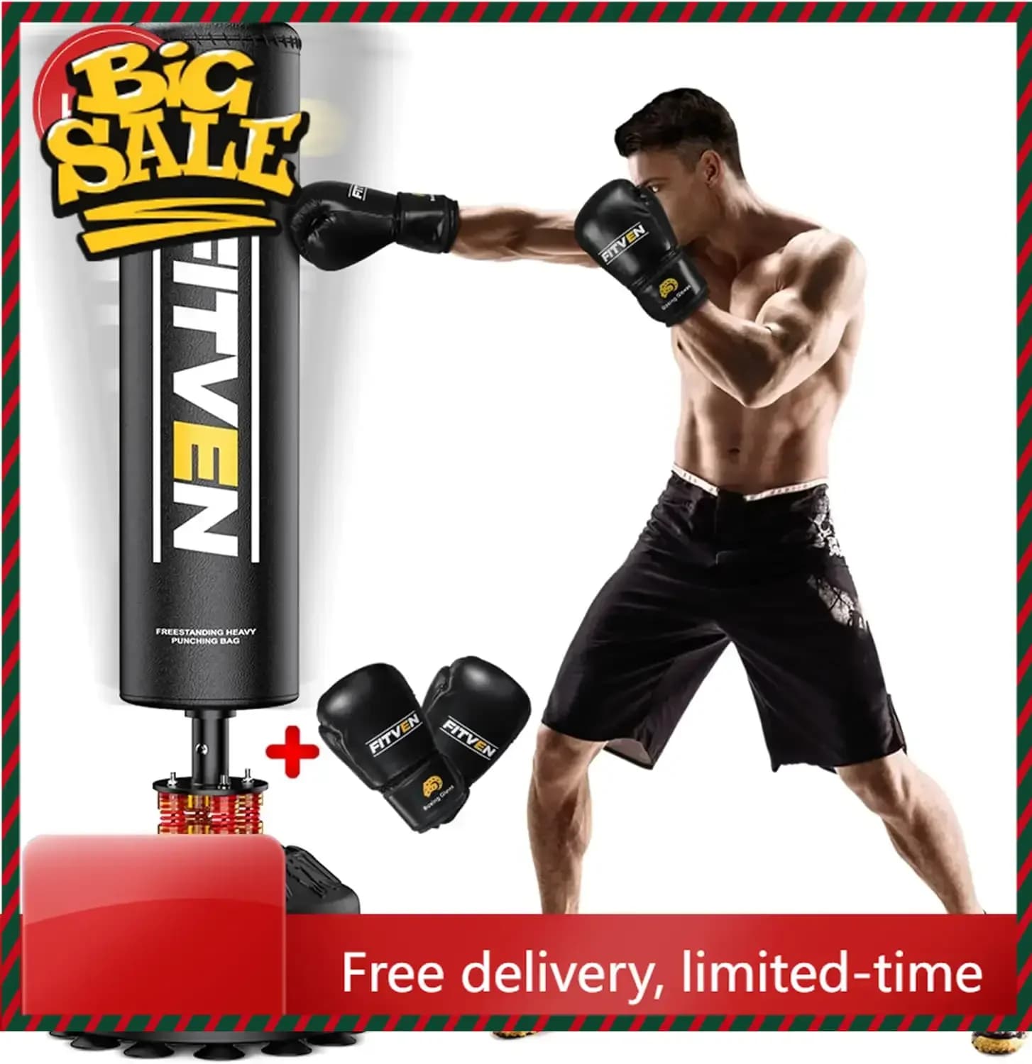 Sacco da Boxe Autoportante a Tempo Limitato con Guanti da Boxe, Sacco da Boxe Pesante con Base a Ventosa per Adulti e Bambini - Uomini, Donne, Kickboxing