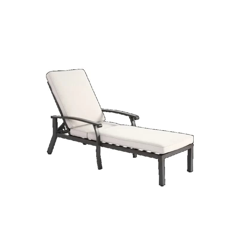 White outdoor chaise longue with pillow Adjustable reclining patio armchair with metal frame for balcony on the garden pool