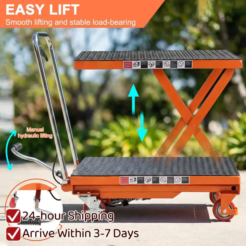 Tavolo Elevatore Idraulico Capacità 330 LBS, Forbice Singola, Altezza di Sollevamento 28 Pollici con Base Antiscivolo, 4 Ruote per Movimentazione Materiali