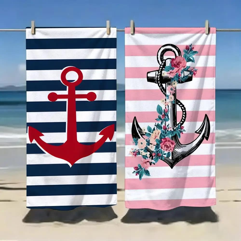 Vintage Striped Anchor Towel Microfiber soft Beach Towel for Travel Fitness Sauna Bathing Camping