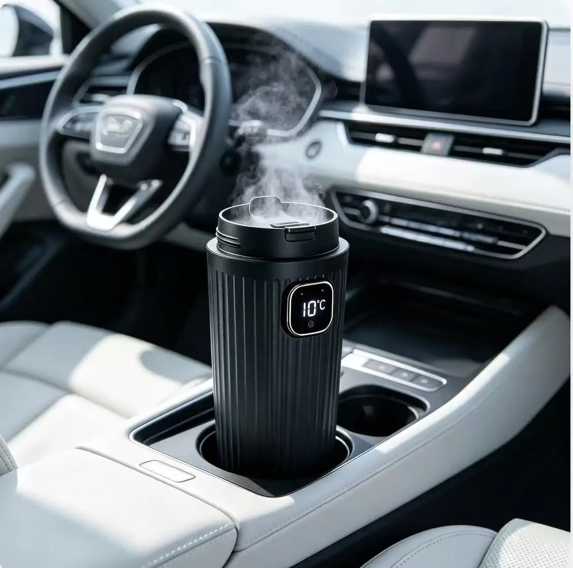 Portable Car Cup Humidifier with Digital Ultrasonic Mist Maker Auto Air Freshener for Vehicle Office Bedroom Quiet Operation