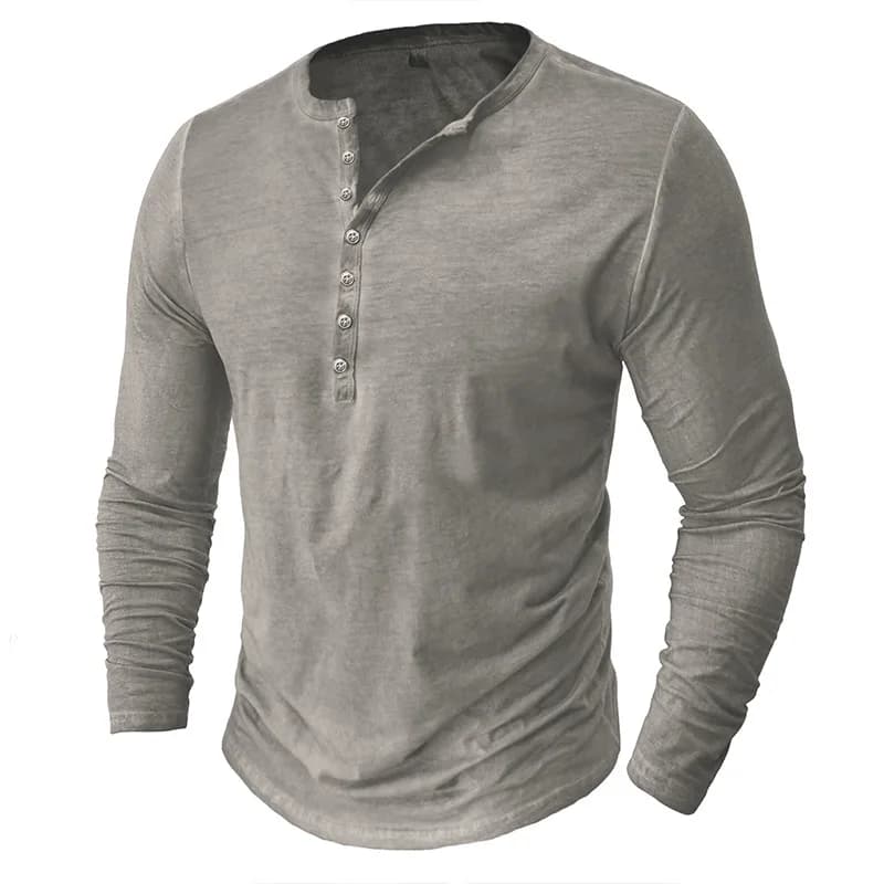 2025 Vintage Mens Henley Camicie da uomo in cotone a maniche lunghe T Shirt Hip Hop Punk Knight Top T-shirt oversize Abbigliamento uomo