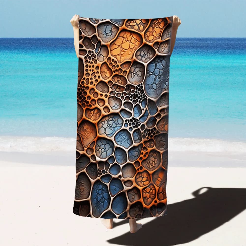 Telo Mare 3D a Nido d'Ape, Stampa Monofacciale, Asciugatura Rapida, Morbido in Microfibra, per Spiaggia, Piscina, Spa, Viaggi, Decorazione, Regalo Moderno Testurizzato