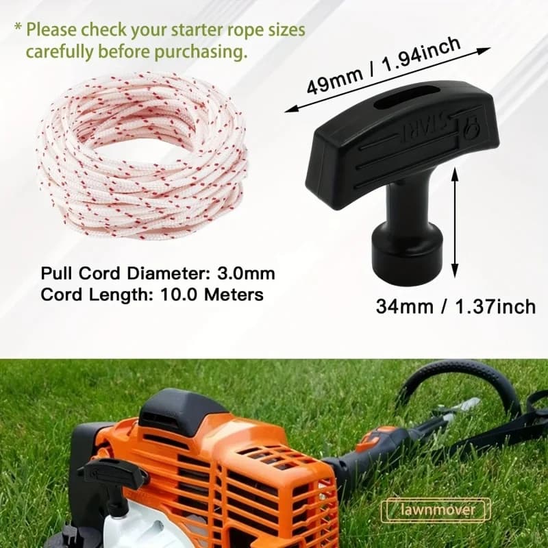 LUSQI Starting Cord 10m*3mm with 1/2/3 Starting Handles, Replaces for Gas Reservoir Motors