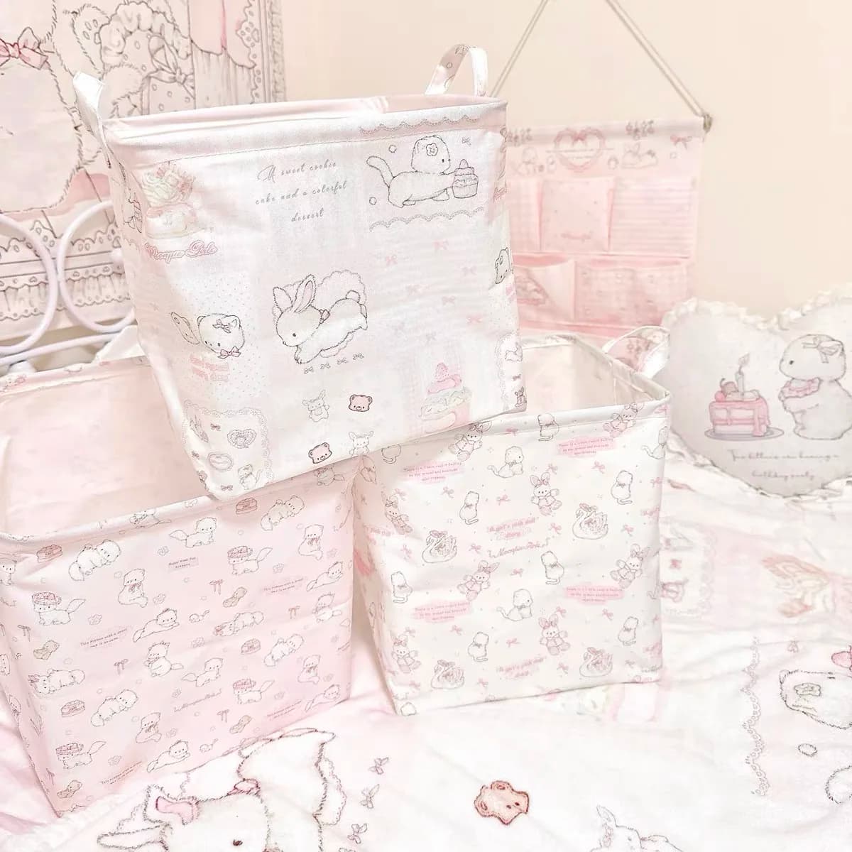 Pink Storage Basket for Girls Toys Basket for various items for cartoons Clothes Container Foldable Bedlinen for Home Organizer