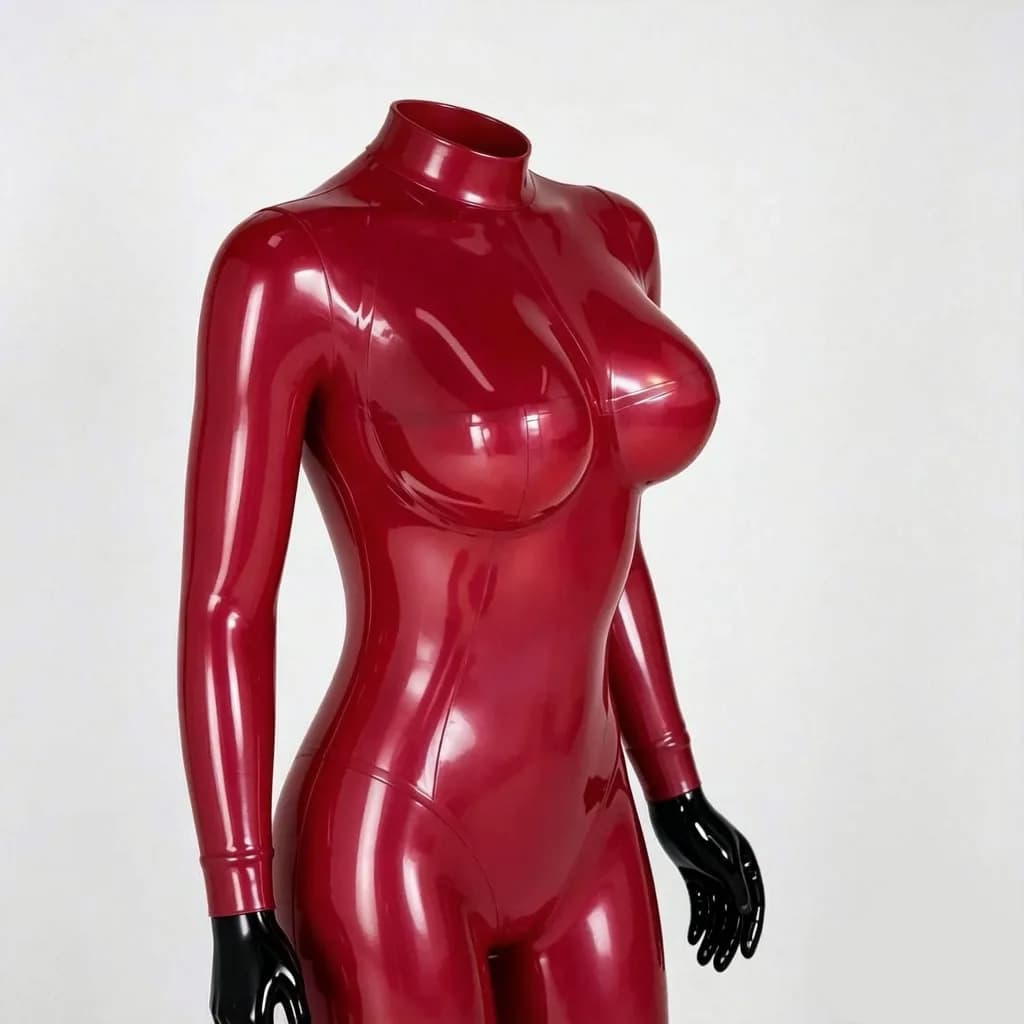 Women Red Rubber Body suit Costume With Black Hand Gloves