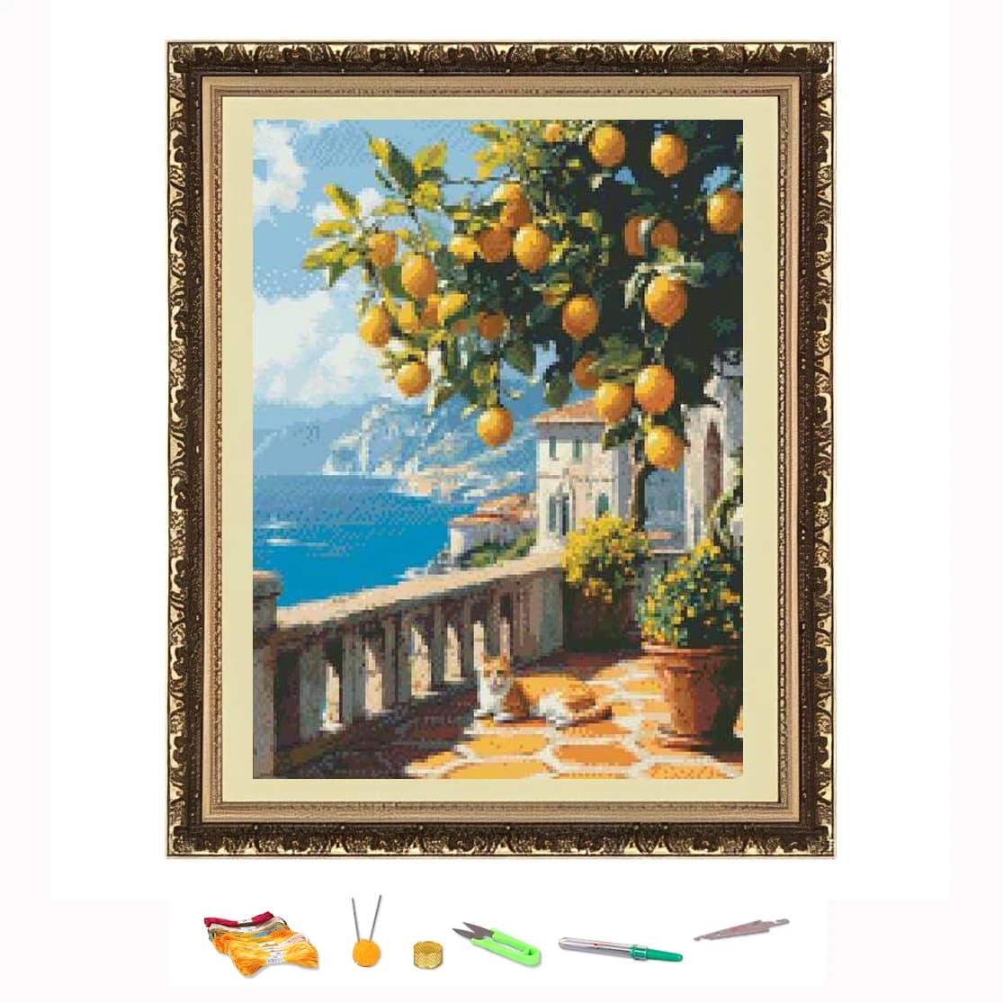 Kit da ricamo a punto croce Gatto sotto l'albero limone Filo da disegno Kit da ricamo fai-da-te Decora stampato su tela11CT