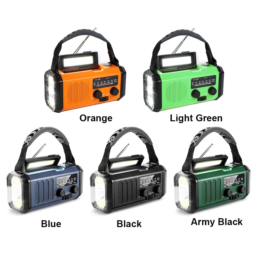Radio meteorologica AM/FM a energia solare con allarme SOS, ricarica Type-C, power bank di emergenza e torcia LED multifunzione per il campeggio
