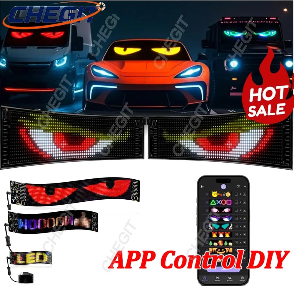 Controllo app Display flessibile per auto fai-da-te Luce RGB LED Matrix Pixel Schermo Segnaletica pubblicitaria animata programmabile Bluetooth