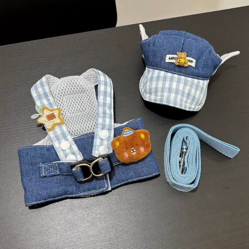 Cute Bear Summer Vest Dog Harness Leash Set and Dog Sun Hat 2026 Dog Clothes Pet Supplies Puppy Denim Harness Dog Accessories
