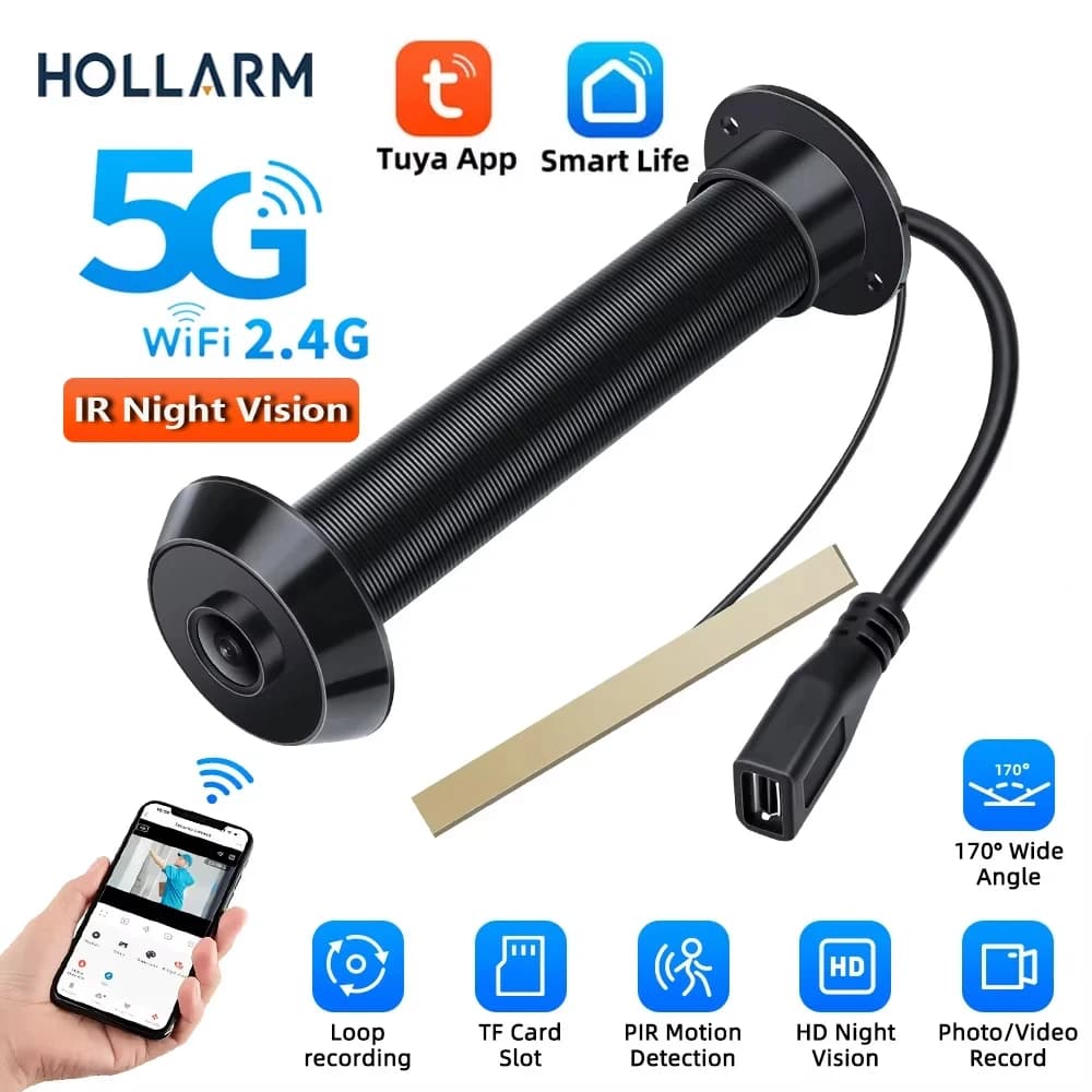 Hollarm Nuovo Tuya Video Spioncino Telecamera Casa Intelligente 2.4G e 5G Wifi Telecamera Rilevazione di Movimento Visualizzatore Senza Fili IR Visione Notturna campanello per porte