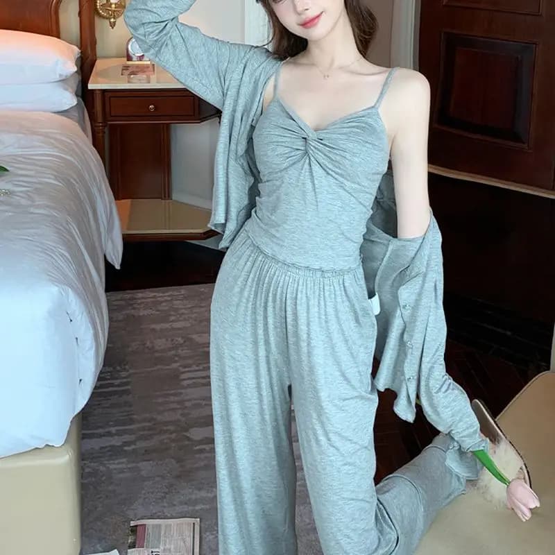 Pigiama da donna Set Nuovo pigiama sexy a tre pezzi Manica lunga Abbigliamento da casa da donna Primavera Autunno Indumenti da notte Abbigliamento da notte Pijama Suit