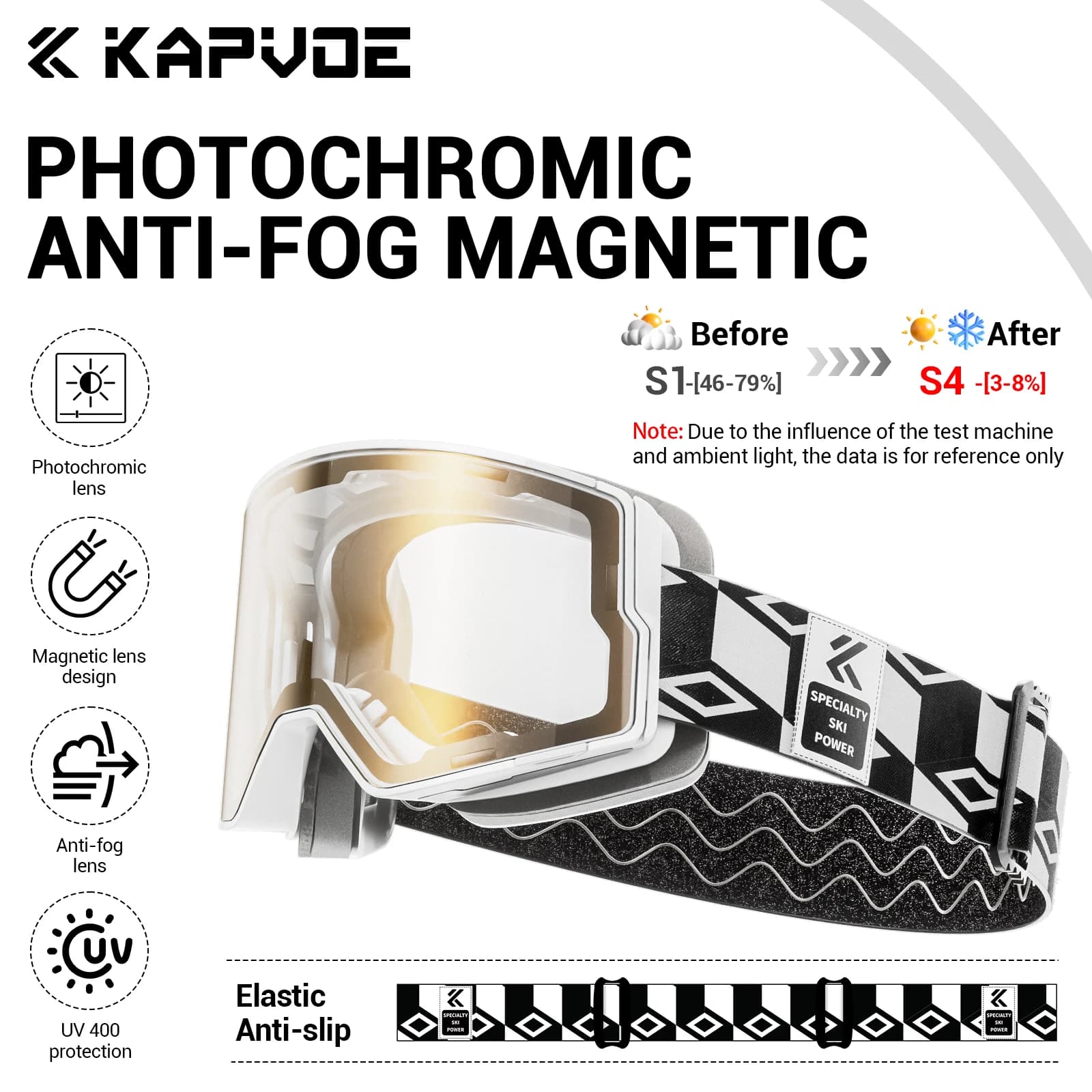 KAPVOE Occhiali da sci antiappannamento fotocromatici Occhiali da snowboard da neve Occhiali da motoslitta Occhiali da sci Doppio magnete Assorbe strati