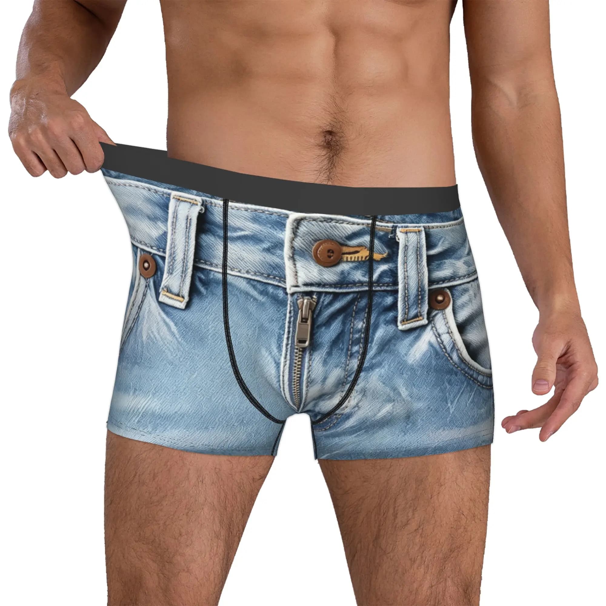 Boxer in Stile Jeans Personalizzati, Slip in Denim da Uomo, Biancheria Intima Originale