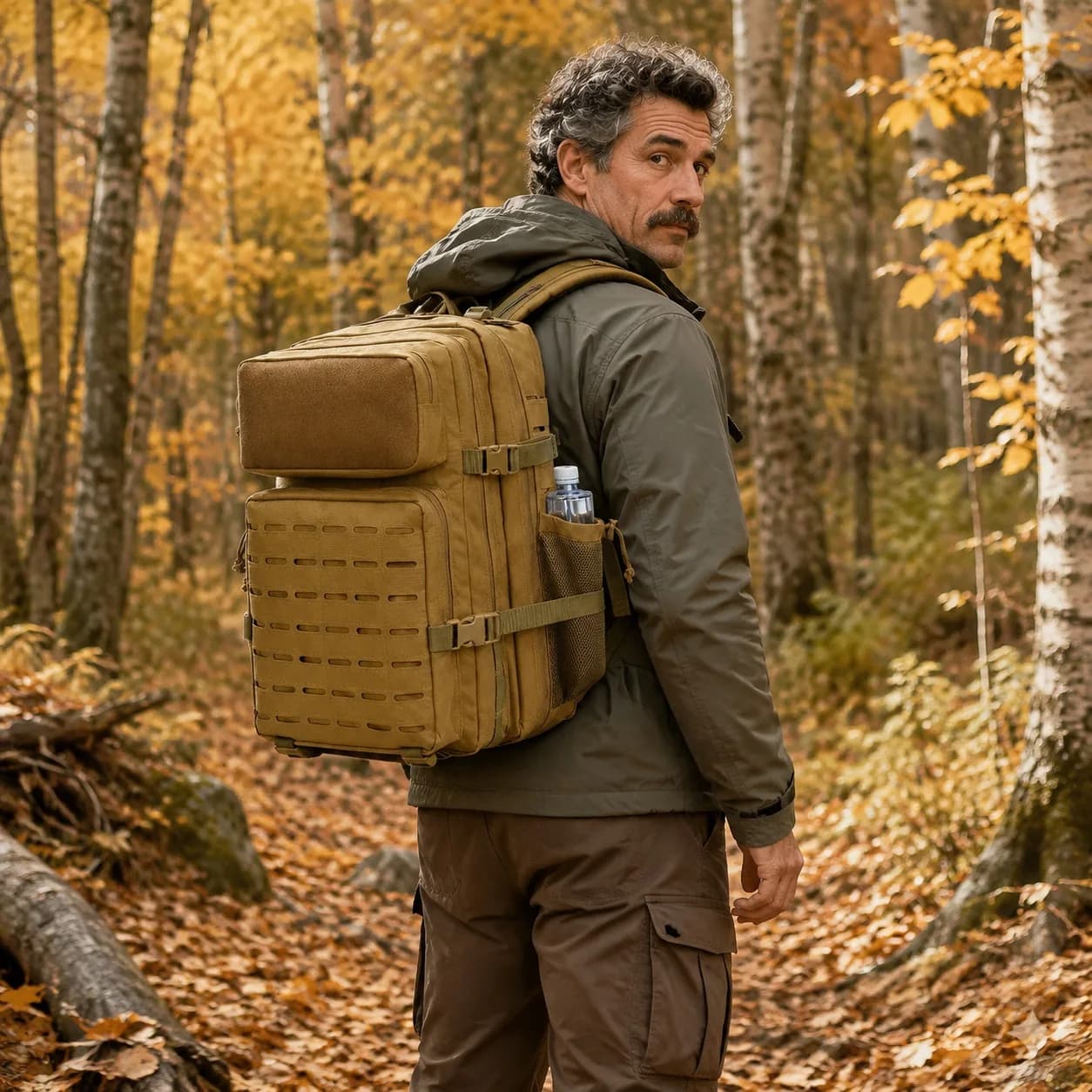 45L Outdoor Tactical Backpack for Men Women Hiking Camping Travel Daily Gym Rucksack School Daypack with Dual Cup Holders