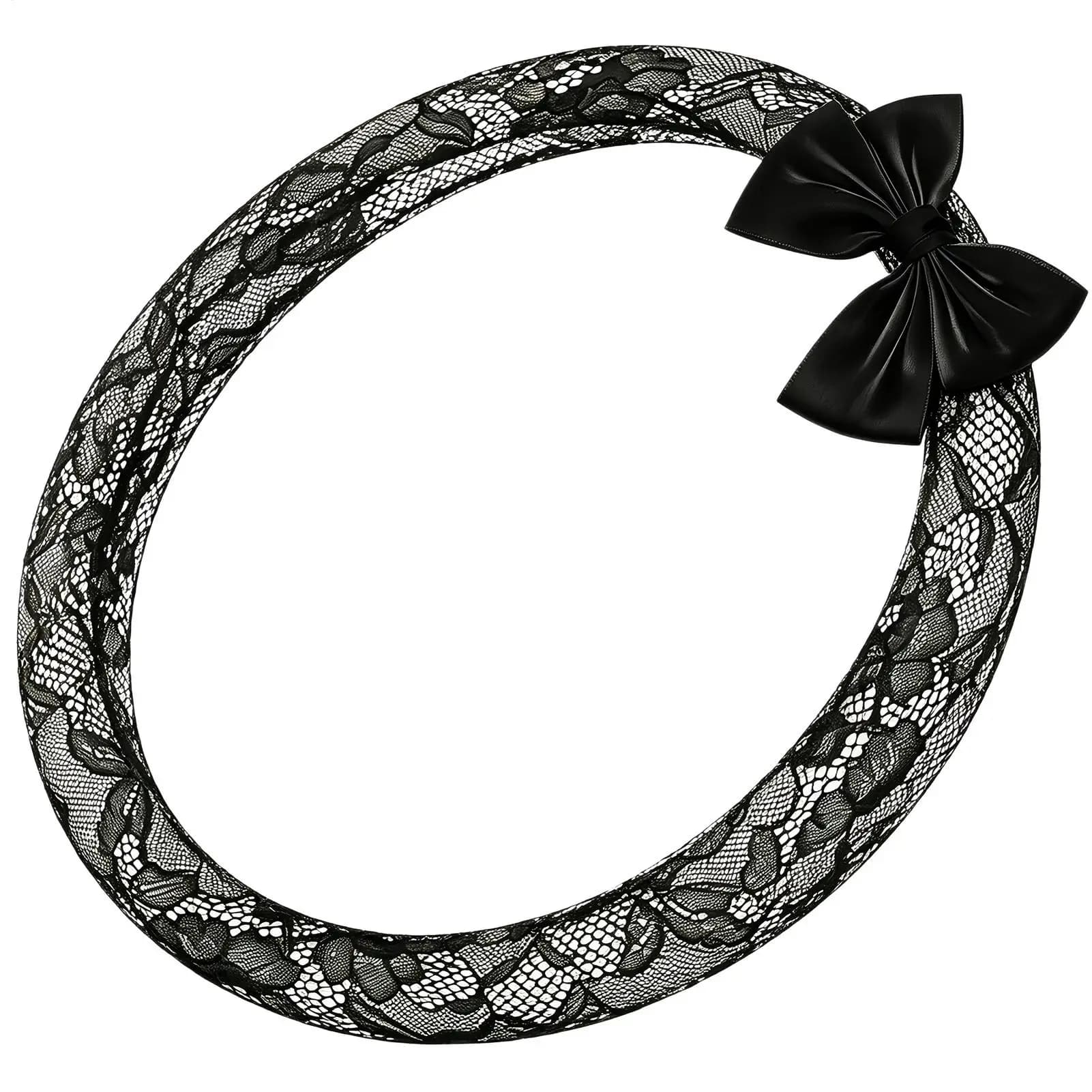 Steering Wheel Cover 15 Inches Lace Pattern Interior Protector Steering Cover With Bow For SUV Truck Road Trip Daily Commute