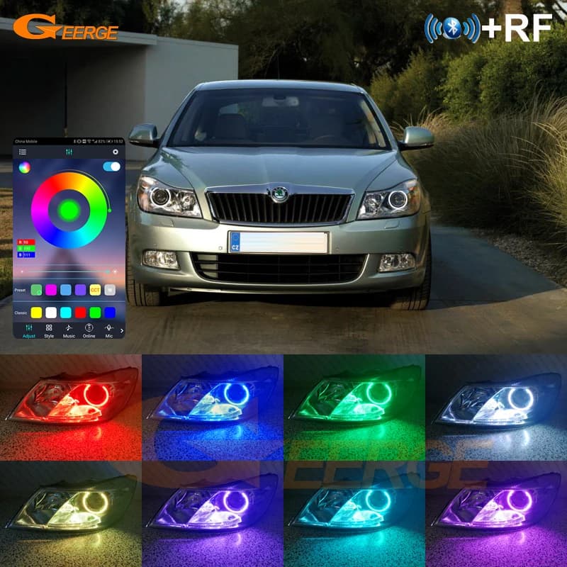 Per SKODA OCTAVIA MK2 A5 FL 2009 2010 2011 2012 RF Remote BT App Multi-Color Ultra Luminoso RGB LED Angel Eyes Kit Halo Anelli