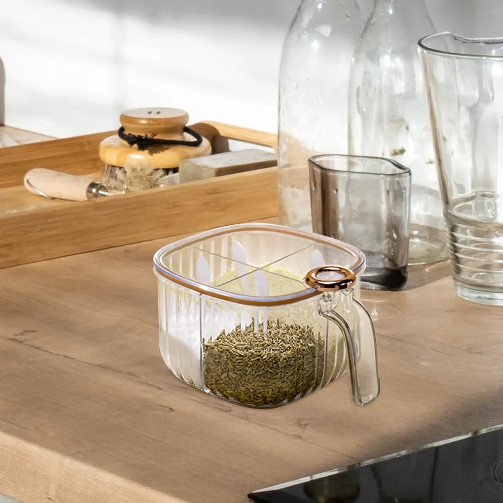 Set Premium di Contenitori per Spezie con Coperchi Ermetici, Organizzatore Multi-Scomparto per Pepe, Cannella, Sale