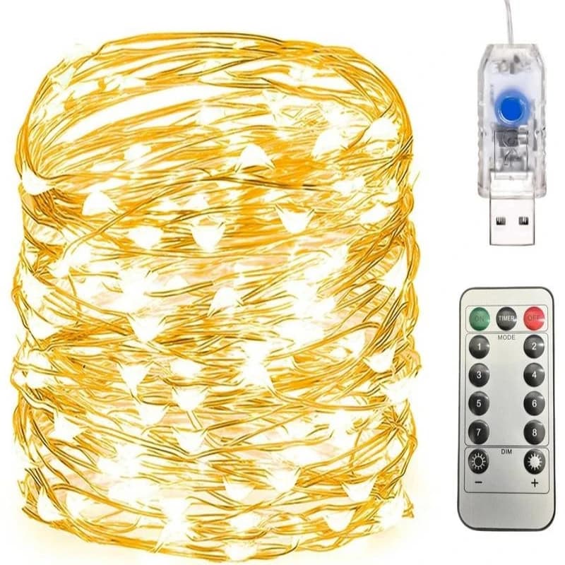 Luci a LED decorative 2M/5M/10M/20M/30M con telecomando, 8 modalità, filo di rame, luci scintillanti, luci natalizie per decorazioni